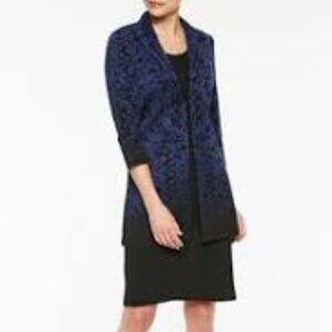 ✅ Ming Wang Floral Pattern Intarsia Knit Jacket Spectrum Blue/Black size Small